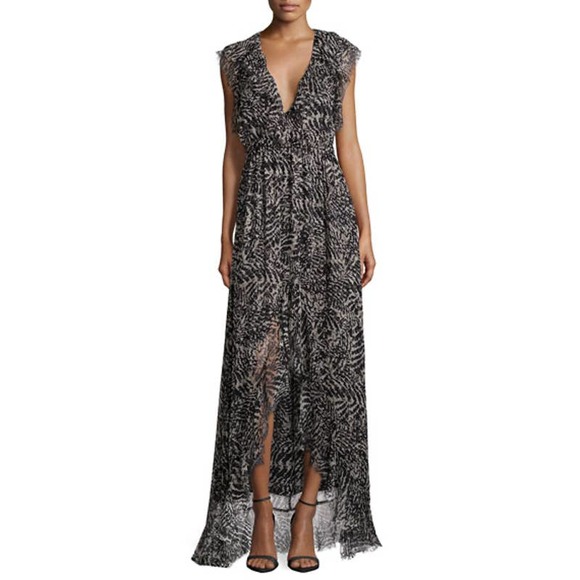 L’AGENCE Sophie Ruffle Trim Print Flutter Maxi Dress NWT Size 4